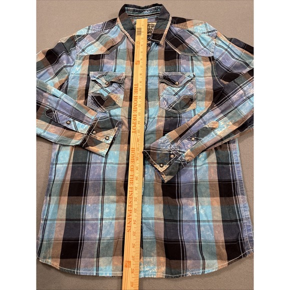 SHIRT BKE Buckle Men MEDIUM  L/S VTG Standard Fit Western Pearl Snap - Picture 5 of 9